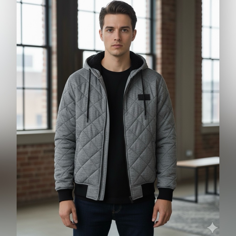 Encrypted Quilted Zip-Up Hoodie, Size XL